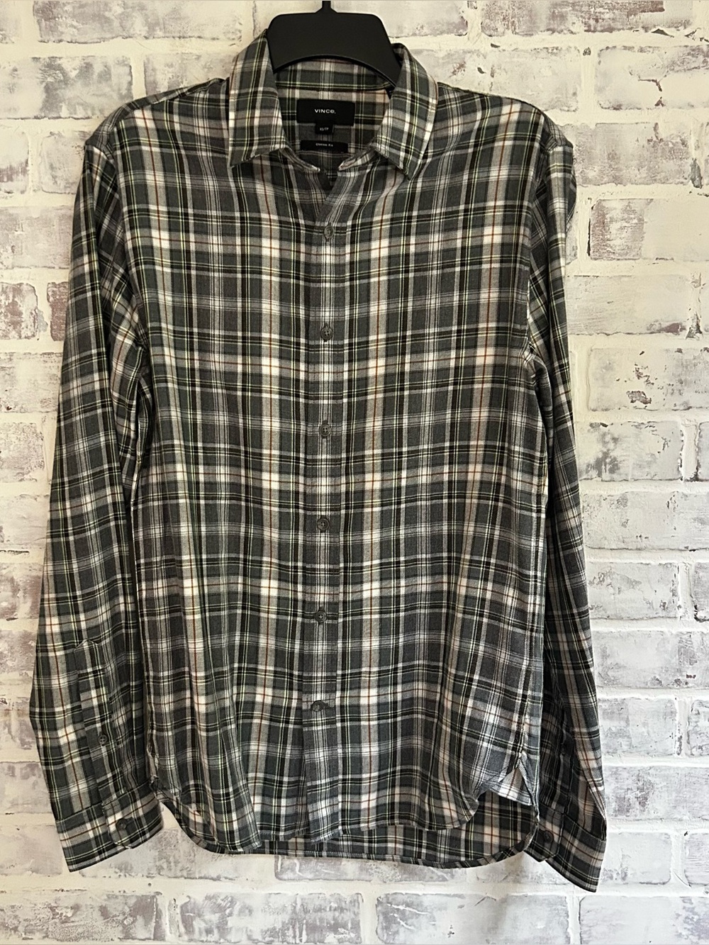 Vince. Shirt Men's XS Classic Fit Button Down Plaid Long Sleeve Gray Multicolor